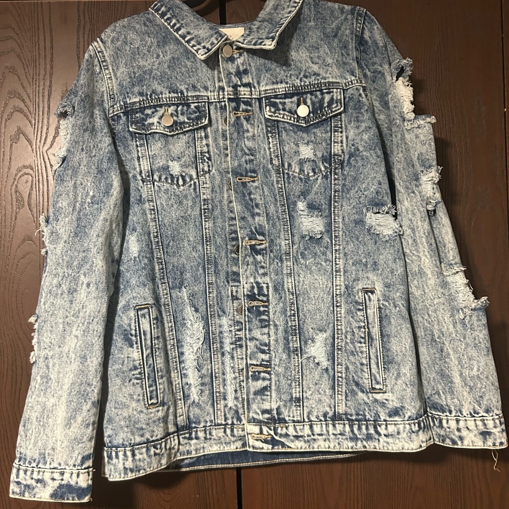Fantastic Fawn Acid Wash Distressed Denim Jacket - Light Blue
